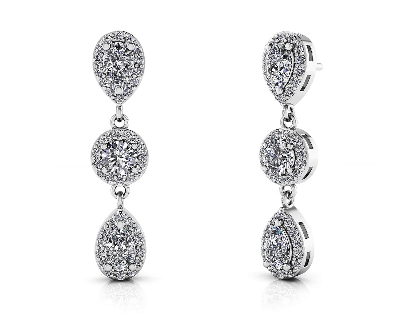 Dazzling Pear And Round Diamond Drop Earrings Diamond with 1.58 ct.(finished) 5x3mm, 1mm, 3.5mm